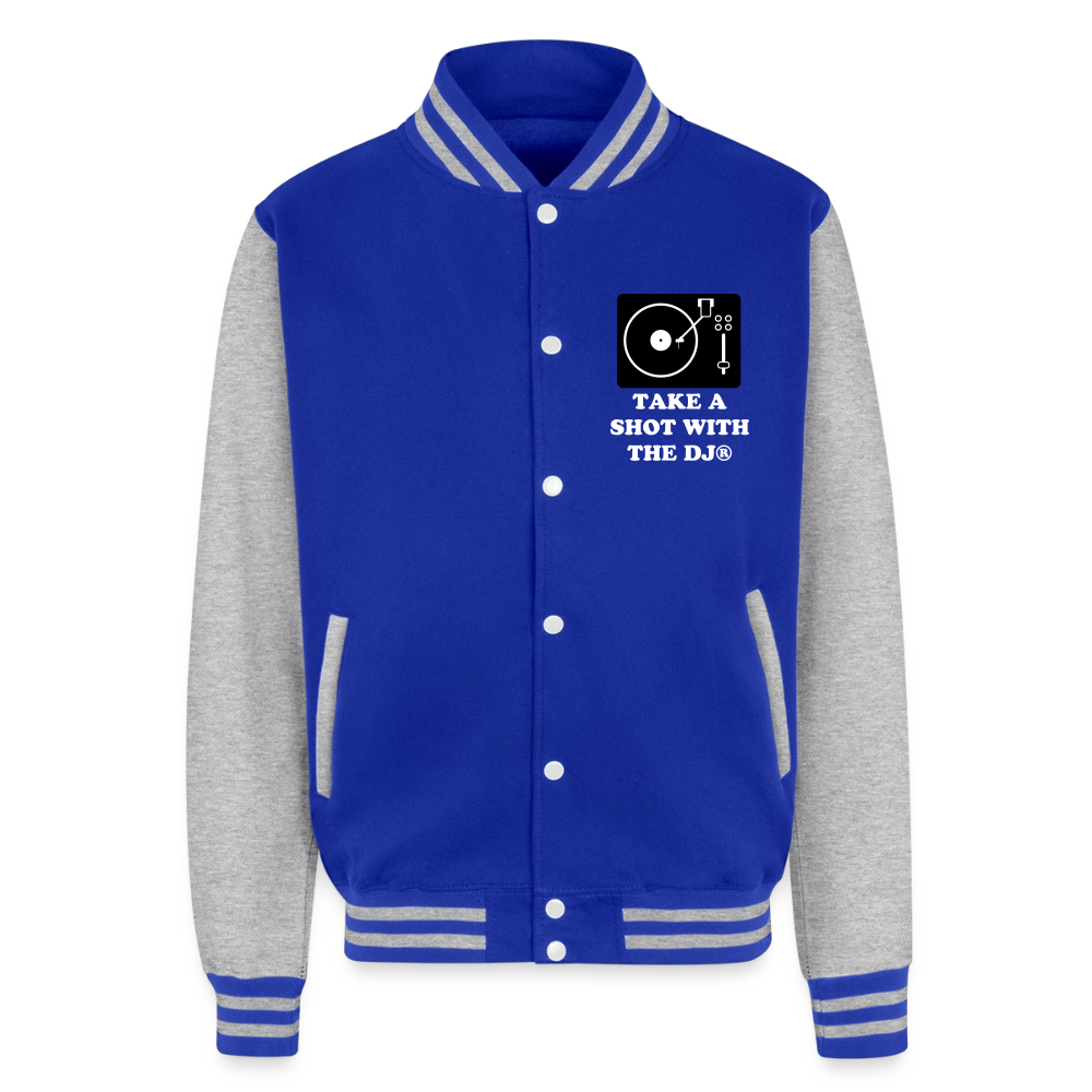 Take a shot with the dj Letterman Jacket - royal/heather grey